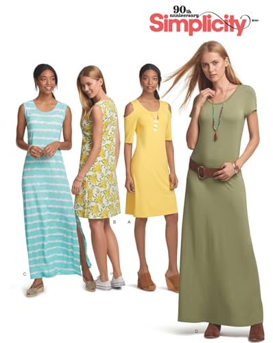 Simplicity Schnitmuster 7054.A,Jersey-Kleid [Damen, Gr.32-50] zum selber nähen, ideal für Anfänger [L1]