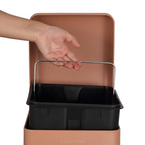 Image of happimess Betty 8 Gal Step Trash Can Soft-Close Lid, Clay Rose | Removable Liner, Semi-Rectangular, Steel Pedal, Iron Powder Coated, 27 inch Height, Non-Skid Base