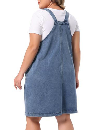 Image of Agnes Orinda Plus Size Women's Denim Overalls Dress Adjustable Strap Bib Suspender Skirts Jumper Jeans Dresses with Pockets