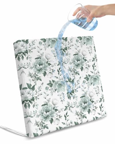 2 Pack Teal Spring Floral Waterproof Cushion Covers with Ties, Outdoor Patio Chaise Lounge Chair Seat Cushion Slip Covers Replacement(Only Cover) Pastoral Flowers Watercolor 24