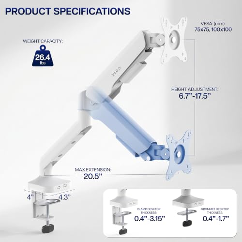 Image of VIVO Heavy Duty Ultrawide Monitor Tension Arm for up to 40 inch Screens, Holds 26.4 lbs, Premium Desk Mount Stand, White, STAND-V100OW