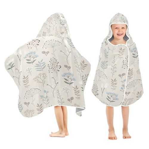 Kigai Vintage Leaves Flower Hooded Beach Towel for Kids Soft Absorbent Quick Dry Bath Towel with Hood Lightweight Toddler Shower Pool Bath Wrap for Boys Girls