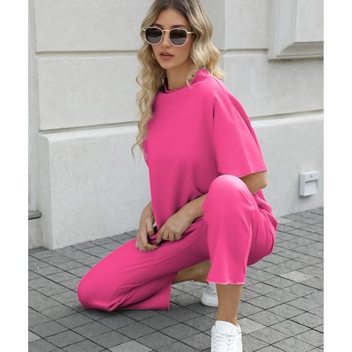 Image of SeeLuNa Women's Two Piece Outfits 3 /4 Batwing Sleeve Capelet Crew Neck Pullover Top Wide Leg Pants Lounge Set