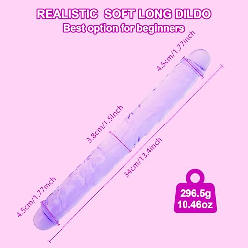 34cm Doppel Dildo Kristall Jelly Realistische Anal Lange Dildo Penis Weich und Flexibel mit Venen und Eichel Erwachsene Sex Spielzeug für Frauen/Männer/Lesbisch Lila
