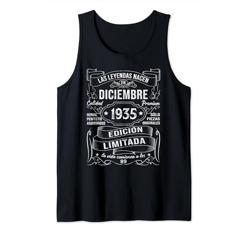 Las Leyendas Nacen Diciembre 1935 Regalo 89 Años Cumpleaños Camiseta sin Mangas