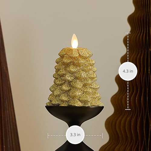 Image of Luminara Rich Gold Glitter Flameless LED Candle North Tree Moving Flame Pillar (3.3 inch x 4.3 inch)