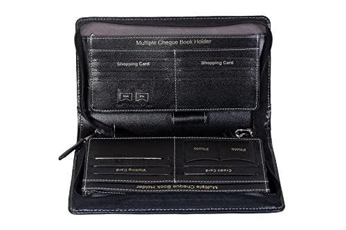 Image of Sukeshcraft Cheque Book Holder for 8 Cheque Books | Multi-Pocket Rexine Organizer I Locker Key Holder | Handy 6.25 x 10.80 x 1.80 inch. Size (Rexine - Black)