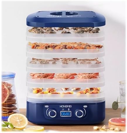 Home Fruit Dryer Machine - 5-Tray Food Dehydrator for Snacks &, Adjustable tat, 360° Airflow, Temperature Control - White Kitchen Appliance