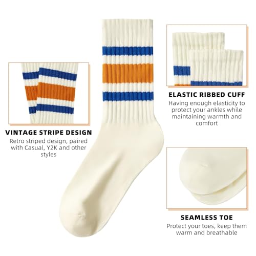 Image of Century Star Retro Striped Novelty Socks For Women Vintage Casual Crew Socks Sporty Calf Socks Cotton Socks Women