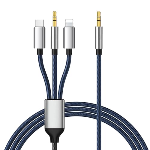 LUIRSAY Cable auxiliar para i-Phone, [certificado MFI] Cable auxiliar 3 en 1 USB C/Lightning/3,5 mm 3,5 mm, cable auxiliar de coche compatible con iPhone 16/15/14, iPad (no para llamadas)