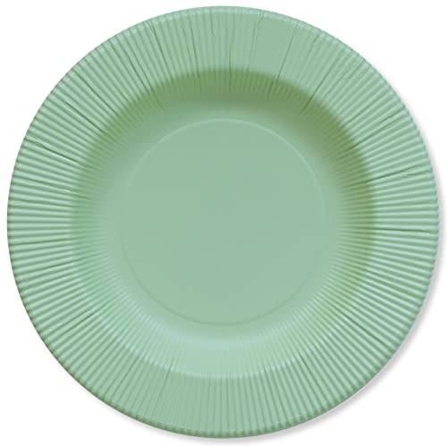 Platos hondos de papel mate a rayas, color verde salvia, 25,5 cm, 8 unidades