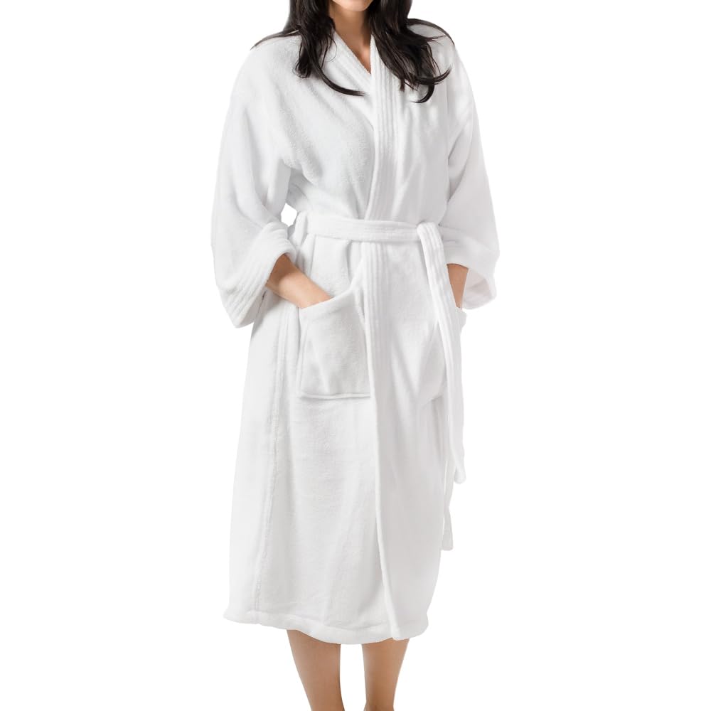Unisex Terry Cloth Robe - 100% Long Staple Cotton Hotel/Spa Robes - Classic Robes For Men or Women,White,Medium