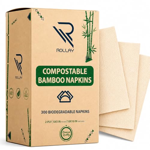 300 Bamboo Cocktail Napkins - Compostable Disposable Napkins