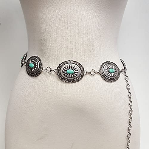 Western Turquoise Stone Chain Belt Silver3
