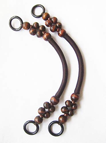 Vlonfine® 1 Pair Wood Beaded Purse Handle Bag Replacement Strap U Shape (Brown)