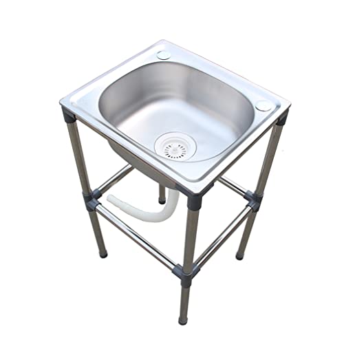Fregadero Exterior Independiente de Acero Inoxidable Fregadero Cocina 1 Compartimento Fregadero de Lavandería Portátil 4 Patas de Forma H Fregadero Independiente (37 * 32 * 70cm)