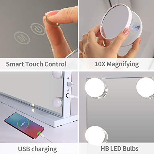 Fenair Hollywood Vanity Mirror With Lights Lighted Makeup Mirror With 14 Dimmable Led Bulbs,Adjustable Brightness,Touch Screen, Usb Port,Tabletop #TOP3