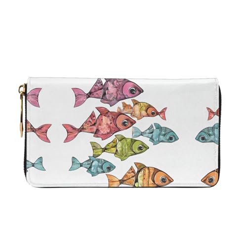 (Colorful Fish1) Print Women's Long Wallet Clutch with Zipper Multiple Card Slots Coin Pocket Elegant Ladies Purse2