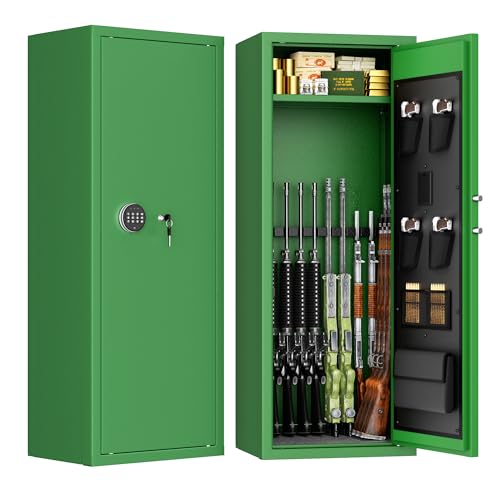 Image of Bonusall 12-15 Gun Safe for Rifles, Large Rifle Safe for 9 Rifles & 4 Pistols with Digital Keypad, Anti-Pry Steel Cabinet, Adjustable Shelves & Dual Alarm for Home-Green
