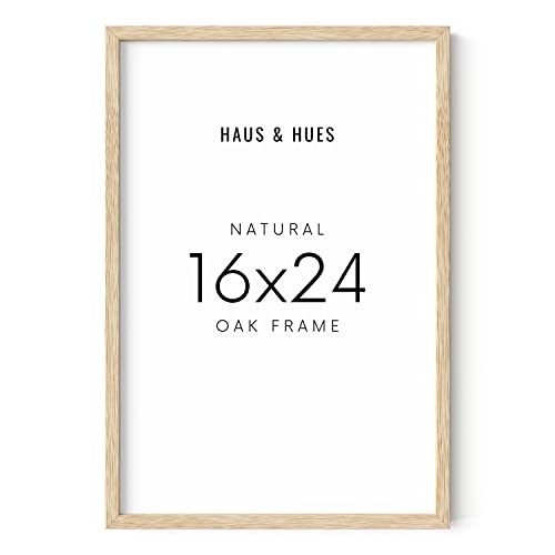 Image of HAUS AND HUES Beige Oak Wood 16x24 Picture Frame - Modern Wood Wall Art Display - Lightweight 16x24 Frame for Art Prints, Photos, Posters - Ready-to-Hang Vertically & Horizontally (Set of 1)