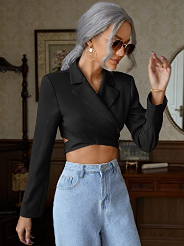 womens blazers dressy casual Lapel Neck Tie Back Wrap Blazer3