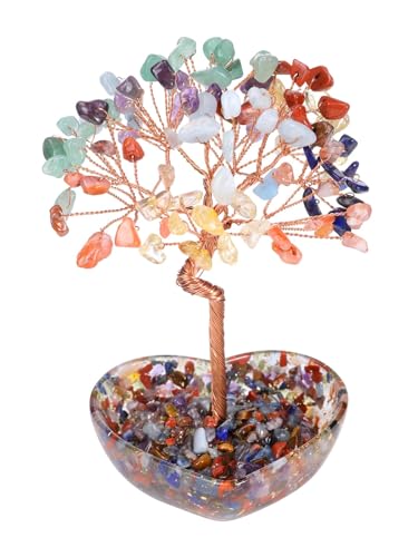 Jovivi Natural 7 Chakra Crystal Money Tree with Resin Crystal