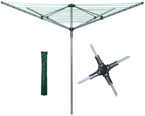 AAMEN 60Meters Rotary Clothes Airer| 4 Arm Rotary Washing Line|Portable Rotary Clothes Line|Outdoor Umbrella Drying Rack, Clothes Horse With Metal Spike & Waterproof Cover