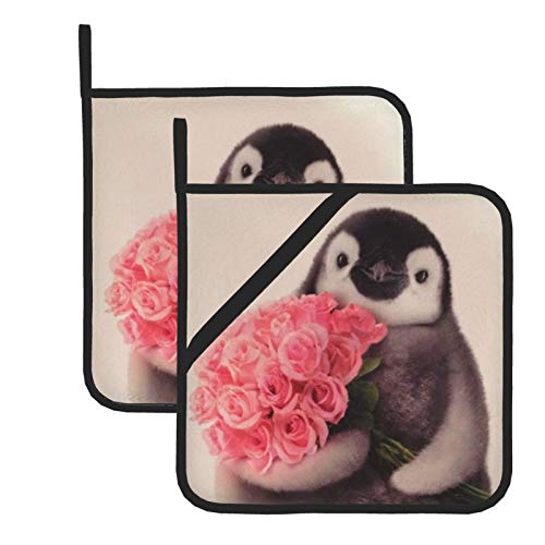 Flower Penguins Pot Holders With Pocket For Kitchen Heat Resistant Oven Hot Pads Potholders For Cooking Baking Grilling Microwave Insulation Dish Drying Mat #TOP20