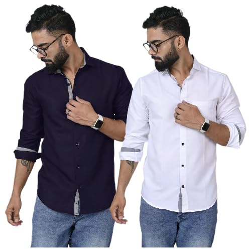 Image of Pinkmint Shirt for Men Cotton Soild Shirt & Spread Collar Long Sleeve Shirt Formal, Travelling