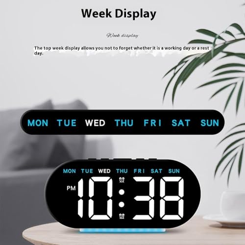 Image of Niyam Multifunctional LED Digital Alarm Clock Large Display Bedside Clock with Ambient Light - White Shell /Blue Light for Home & Office (WhiteDigit, GH8035)