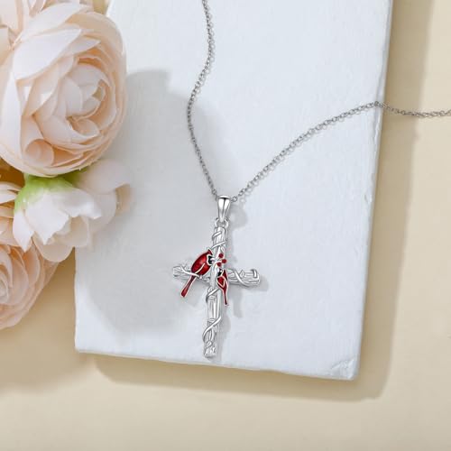 Image of RMREWY Cross Bee /ladybug /Butterfly /Dragonfly /Red Cardinal Necklace for Women 925 Sterling Silver Cross Pendant Necklace Animal Lovers Jewelry Christmas Gifts for Women Mother Grandma