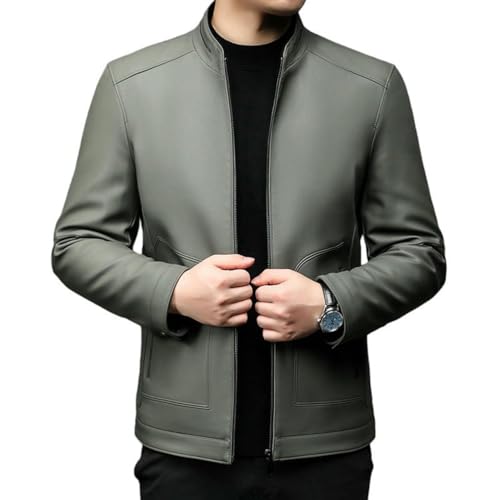 Veste pour homme en cuir synthétique motard avec col montant automne hiver