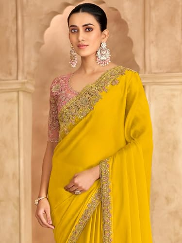 Image of AKHILAM Women's Satin Sequence Embroidery Saree With Unstitched Blouse Piece(SNDLWOD1601 TFH Parent)