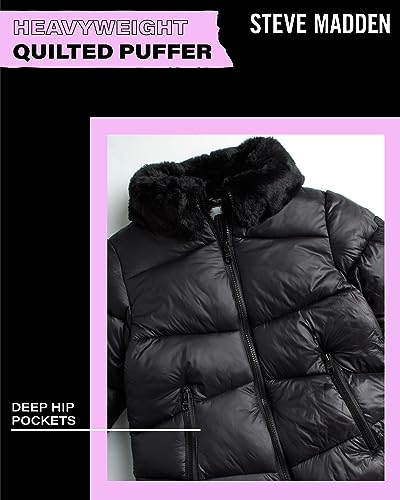 Steve Madden Girls’ Winter Coat – Heavyweight Water Resistant Faux Fur Lined Puffer Parka – Quilted Jacket for Girls, 4-163