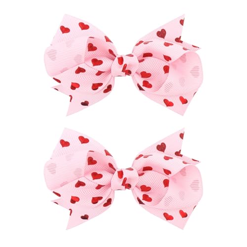 YanJie 4 Hair Bow Clips Love Heart Hair Clips Valentines Hair Accessories Red Pink Bow Hair Barrettes Heart Print Boutique Alligator Toddler