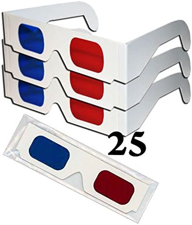 Red & Monitor - Gafas de cartón azul y blanco, 25 pares, cada uno doblado en funda transparente reutilizable