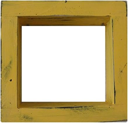 Square Wood/Wooden Shadow Box Display - 12" x 12" - Yellow - Decorative Reclaimed Distressed Vintage Appeal