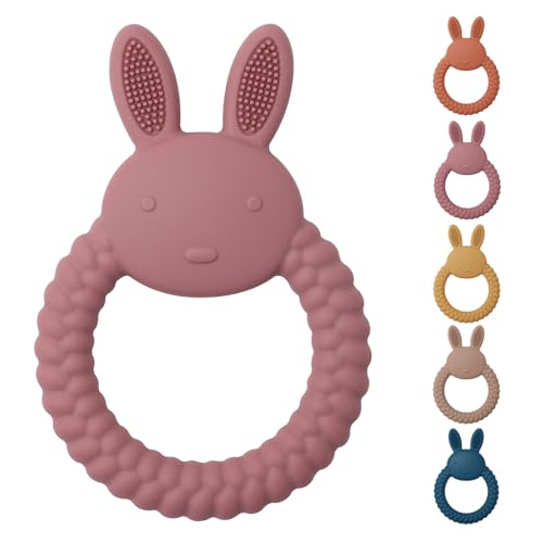 Teething Toys for Baby, Easy to Hold BPA Free Silicone Teethers,Rabbit Baby Teething Toy,Baby Toys for Babies 3 6 12 Months, Boy, Girl, Infant (Deep Pink)