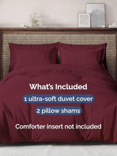Image of Duvet Cover Queen Size - Soft 3 Piece with Zipper Closure - Burgundy