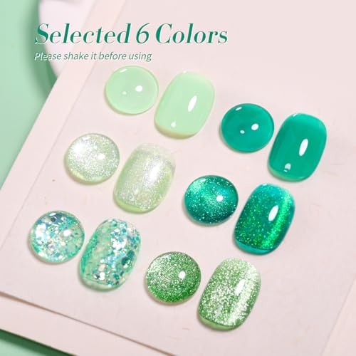 Born Pretty Green Gel Nail Polish Spring Summer Jelly Transparent, Cat Magnetic Eye,Shimmer Glitter Holographic St. Patrick's Day Green Gel Polish Kit for Salon Manicure and Nail Art DIY at Home