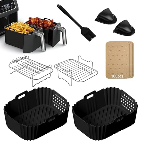8 Accesorios de Silicona para Freidora de Aire Caliente de Ninja Foodi AF400EU AF300EU AF451EU SL400 7.6-9.5L,Accesorios Ninja Airfryer, Recipiente Air Fryer Ninja,Accesorios Ninja Double Stack xl