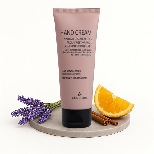 Image of ENA Living Orange Scented Hand Cream | 75ml | Hand Moisturiser for Sensitive and Dry Hands | Orange Fragranced Hand Lotion with Notes of Lavender and Rosemary | Hand and Nail Cream