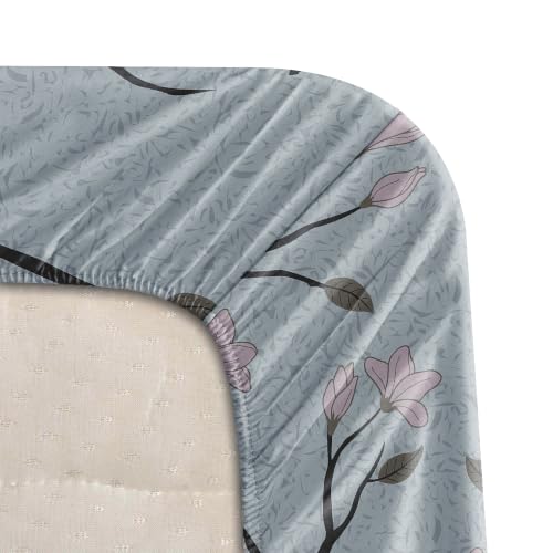 Image of BLISSHOME SoftTouch 140TC Cotton King Size Fitted Bedsheet with 2 Pillow Covers, Silky Smooth Bedding Set, Breathable, Easy Maintain, Floral Print - Grey, Pink (182cm x 198cm x 25cm Drop)