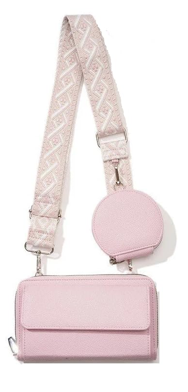 Womens Wallet with Mobile Cell Phone Holder Pocket Purse Wallet with Sling Adjustable Strap Shoulder Belt with Card Slots and Mini Coin Purse for Women (Pink)-image-8