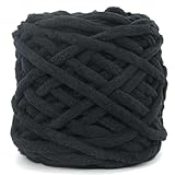 Chunky Chenille Yarn for Crocheting,Black Fluffy Velvet Plush Yarn Thick Soft Chunky Chenille Yarn Baby Blanket Yarn for Crocheting Knitting Beginners 100g(Black)