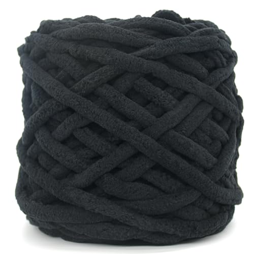 Chunky Chenille Yarn for Crocheting,Black Fluffy Velvet Plush Yarn Thick Soft Chunky Chenille Yarn Baby Blanket Yarn for Crocheting Knitting Beginners 100g(Black)