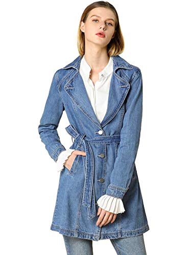 Allegra K Women's Trench Jean Jackets Notched Lapel Long Sleeve Denim Jacket4