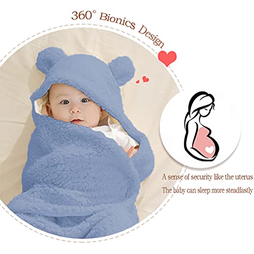 Baby Swaddle Blanket Boys Girls Cute Bear Plush Essential Receiving Blanket Ultra-Soft Newborn Registry Sleeping Wraps for Infant 0-6 Months - Blue