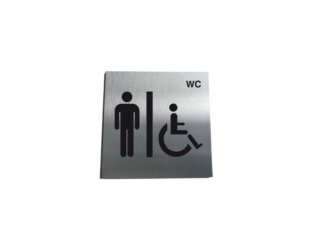 AUA SIGNALETIQUE - Plaque Alu Brossé WC PMR Hommes - 200x200 mm, Alu Argent
