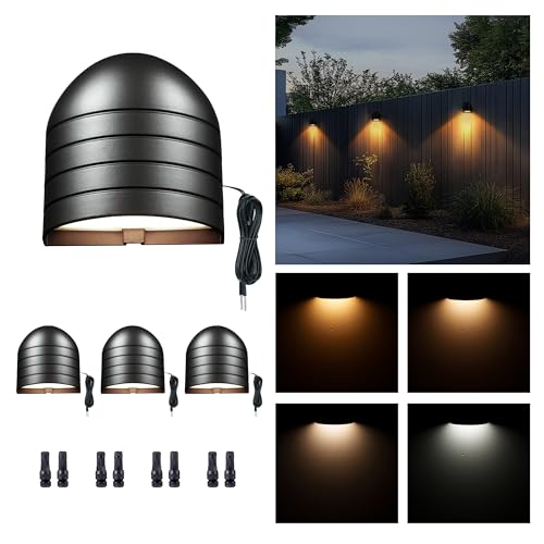 Image of Low Voltage Landscape Deck Lights - 12V Step Lights LED Outdoor, Warm White & Daylight White Adjustable, IP65 Waterproof Hardwired Black Aluminum for Yard Wall Fence Railing 4 Pack